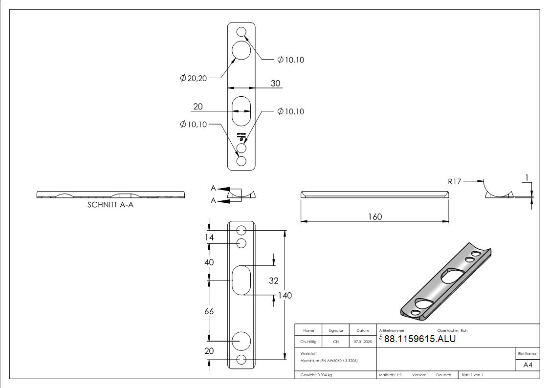 Schlossausgleichsblech Aluminium fuer 33-7 mm Rundrohr gerade-88-1159615.ALU