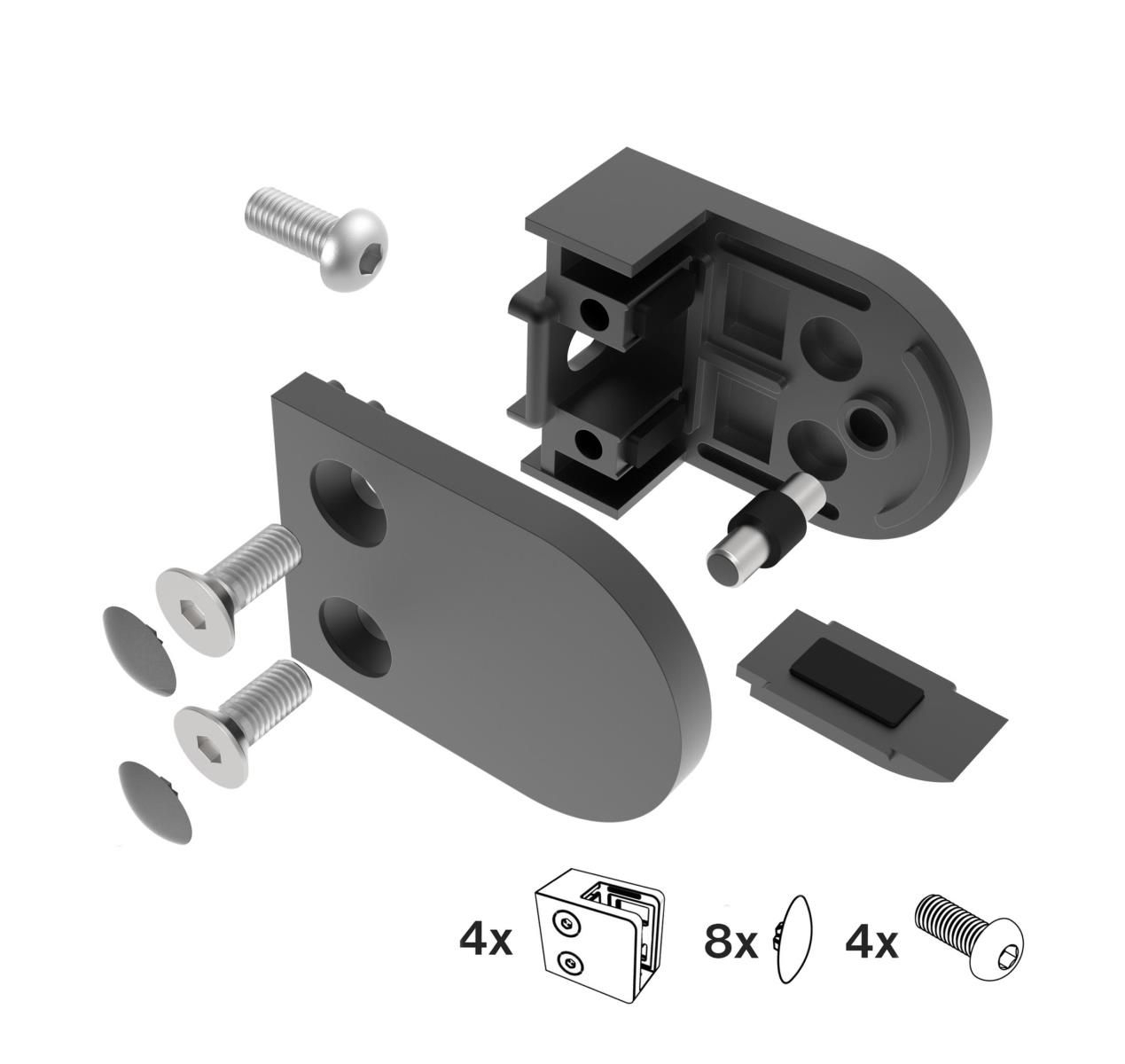 Glasklemme V2A fuer 6-12-76 mm Glas flach Schwarz pulverbeschichtet 4er Set-89-11ABL250P000SET4-A.4