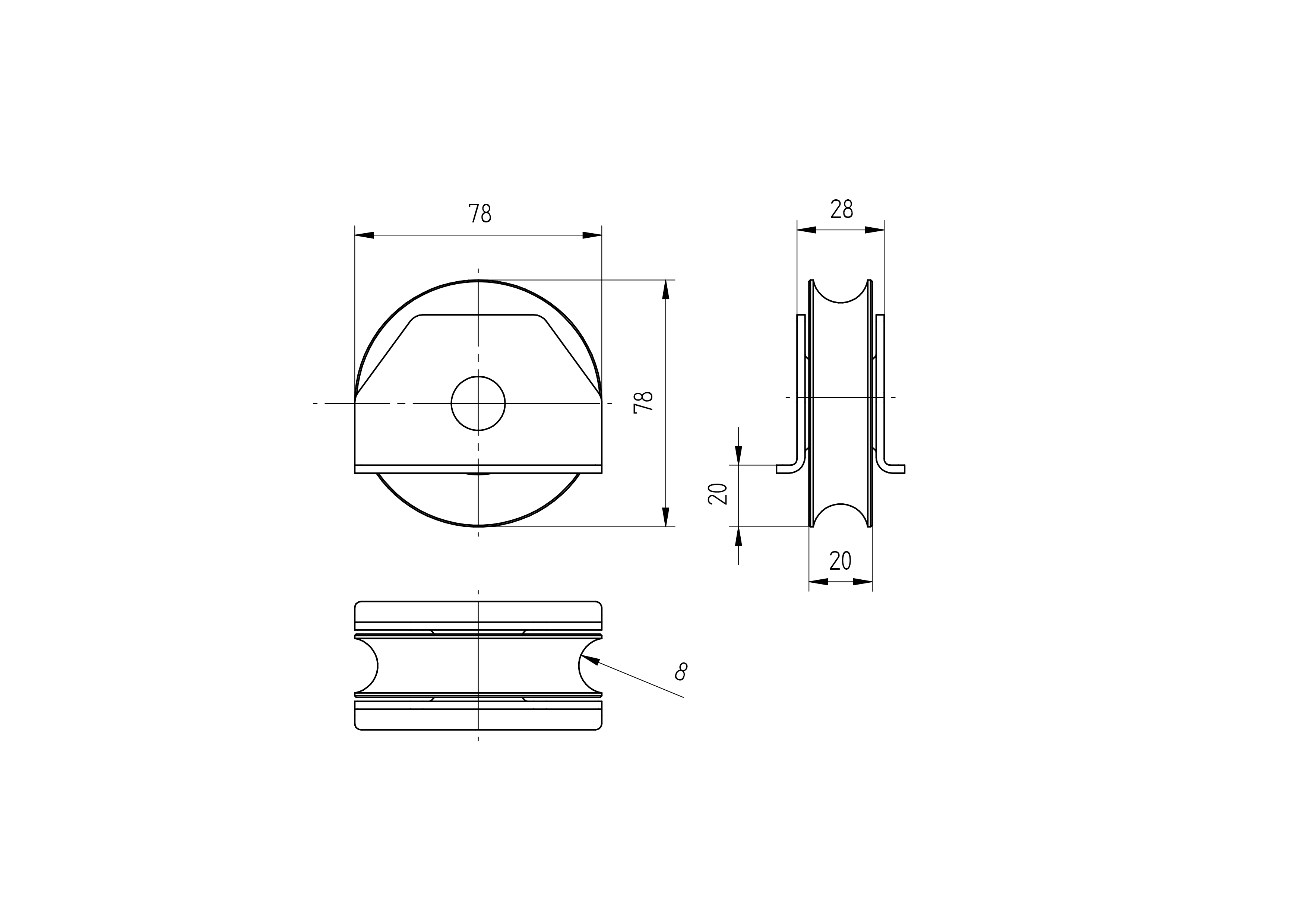 Schiebetorrolle mit Aussenstuetzplatte Stahl verzinkt Ø 80 mm U-Rille-89-11H49U80-A.4