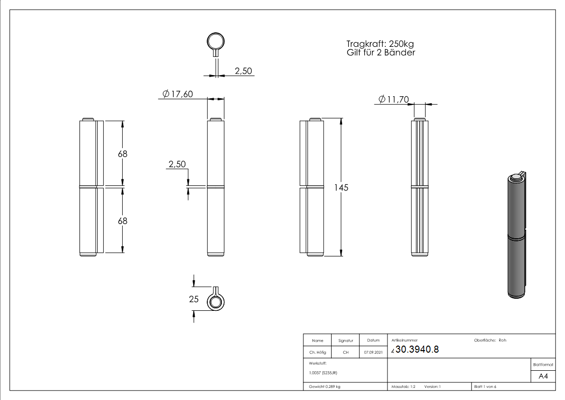 Anschweissband Stahl 2-teilig schwer Tragkraft 450 kg-30-3940.8