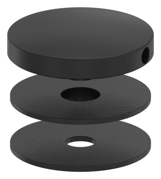 Oberteil Glaspunkthalter Edelstahl V2A Ø 52 mm pulverbeschichtet RAL 9005 schwarz matt-88-1160195-240-OT.9005