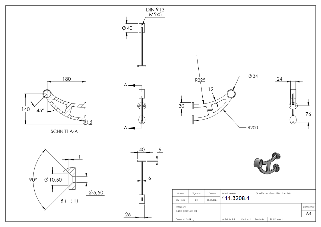 Fuss-Handlaufstuetze fuer Ø 33-7 mm V2A-11-3208.4