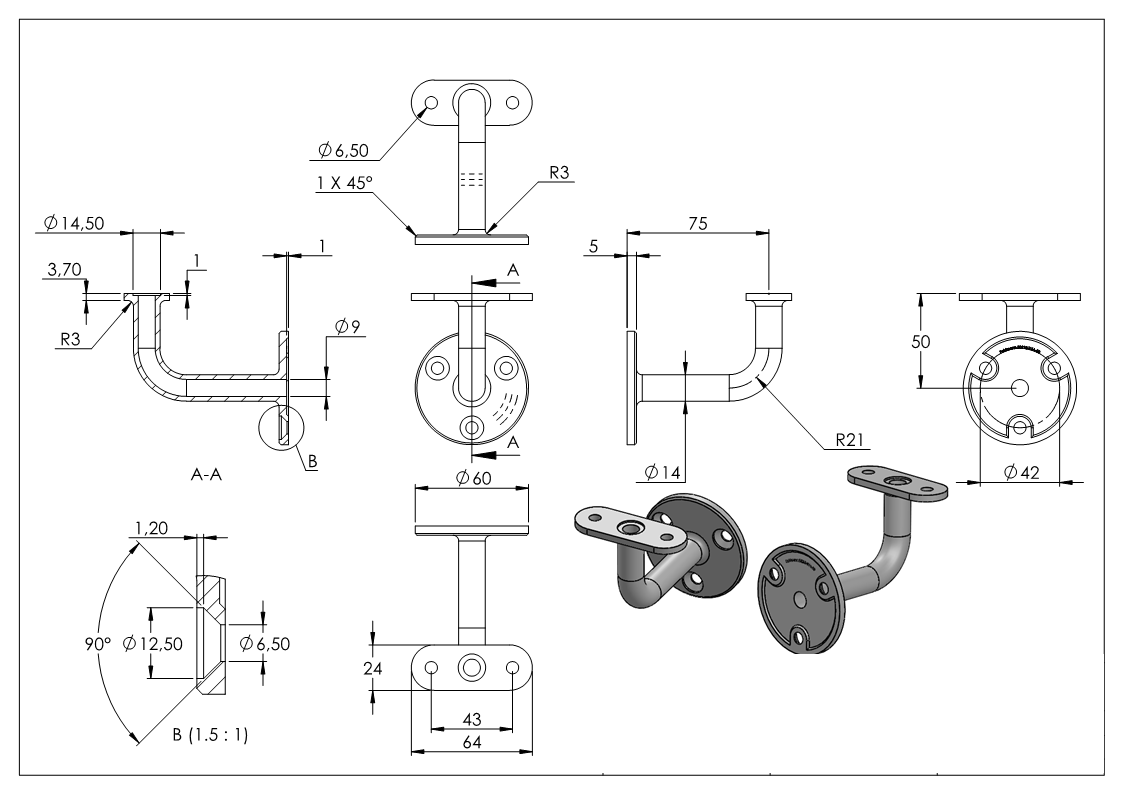 Handlaufhalter V4A zur Wandmontage fuer flache Handlaeufe mit LED-Vorbereitung-11-7011-A.4