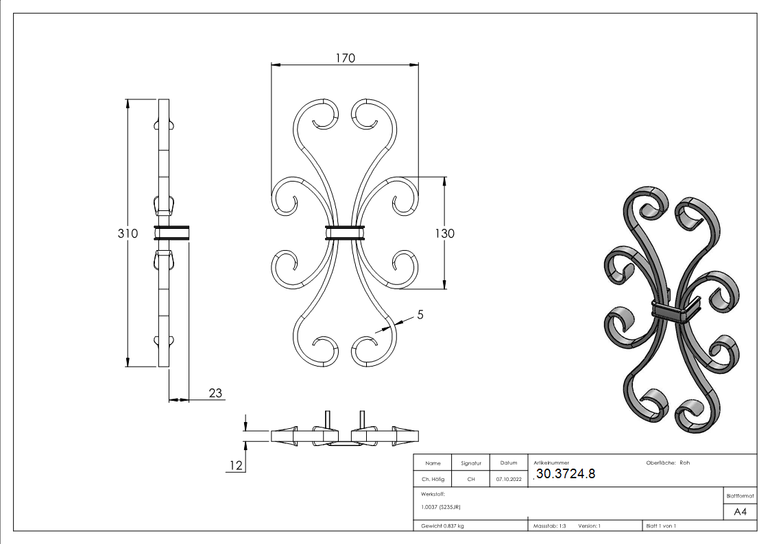 Steckelement - Masse- 170x310 mm - Material 12x5 mm - Stahl S235JR- roh-30-3724.8