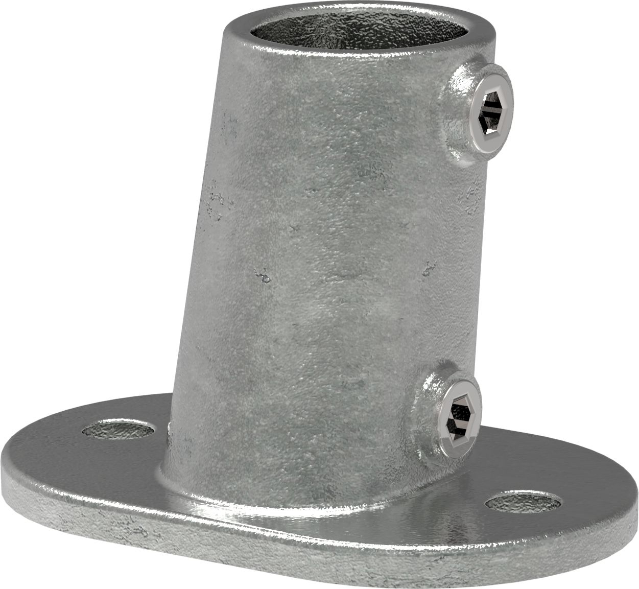 Rohrverbinder Fussplatte oval 3-11° Neigung Ø 33-7 – 48-3 mm - Temperguss verzinkt - 152-152