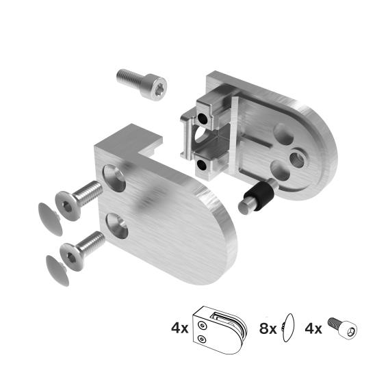 Glasklemme V4A fuer 8-10-76 mm Glas Flachanschluss geschliffen 4er Set-89-11A142200000SET4-A.4