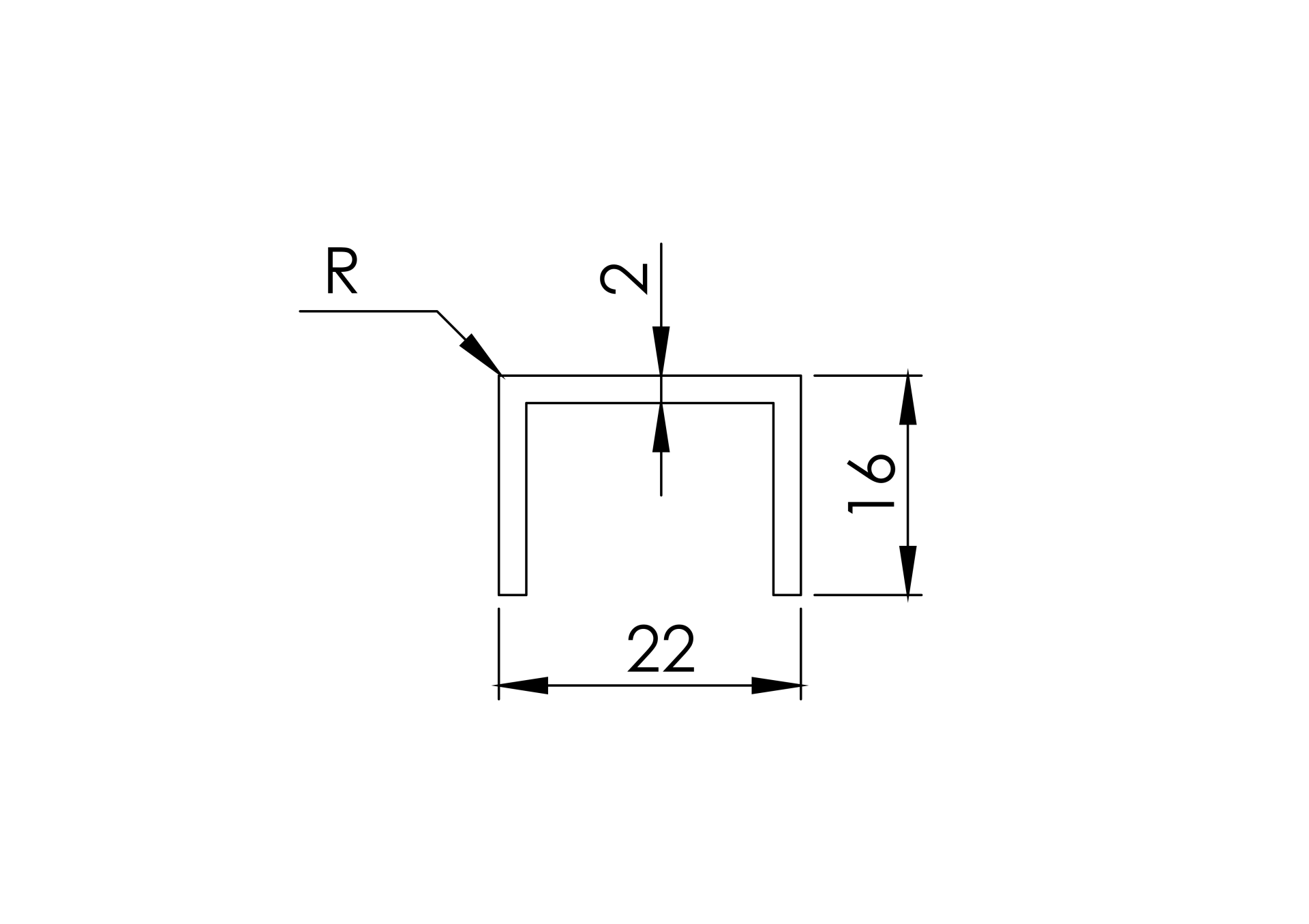 U-Profil Edelstahl V2A geschliffen L = 2500 mm Eckenradius 5 mm-89-11A6901A0182500-A.4