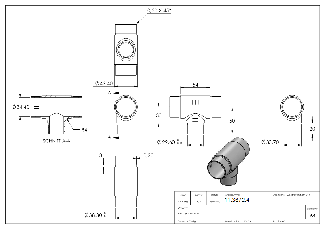 T-Stueck mit reduziertem Abgang V2A-11-3672.4