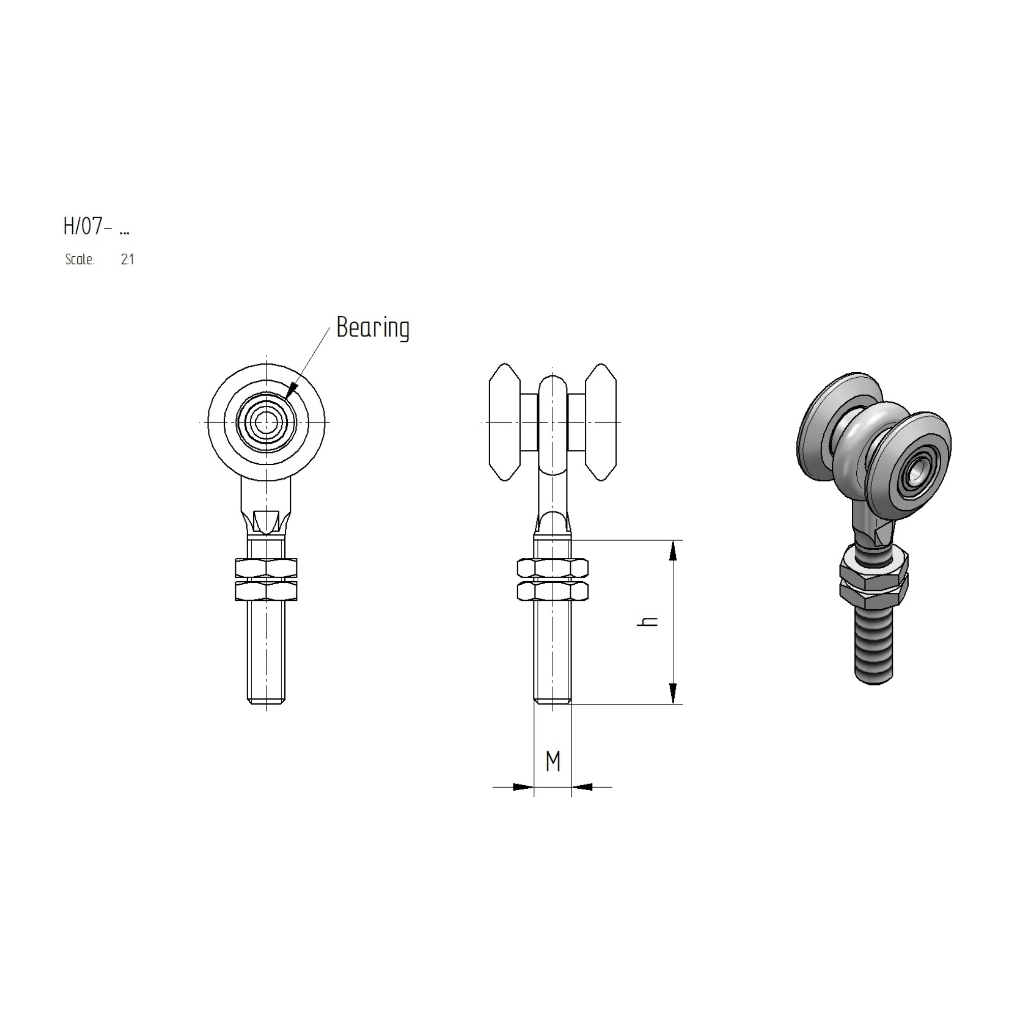 Doppel-Rollenapparat Stahl verzinkt fuer Profil 33x34 mm mit M8 Gewinde bis 60 kg-89-11H0733X34-A.4