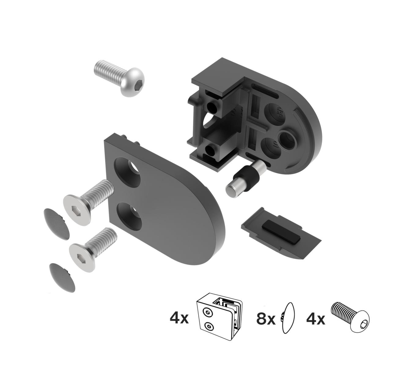 Glasklemme V2A fuer 6 - 10-76 mm Glas fuer Flachanschluss Schwarz 4er Set-89-11ABL200P000SET4-A.4