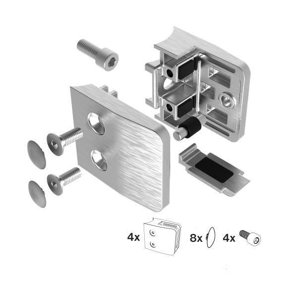 Glasklemme V2A fuer Rohr Ø 42-4 mm fuer 8 - 12-76 mm Glas geschliffen 4er Set-89-11A2600042SET4-A.4