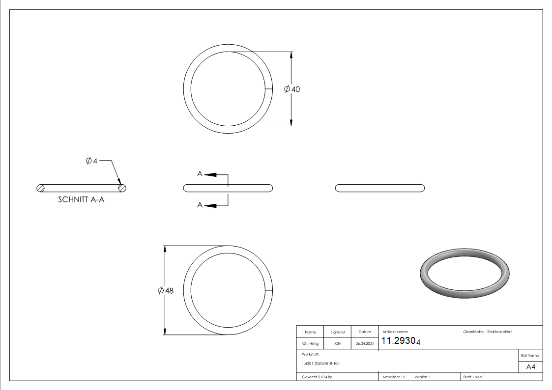 Ring - Aussen-Ø- 48 mm - 144 mm - Materialstaerke- 4 mm - 12 mm - V2A-11.2930