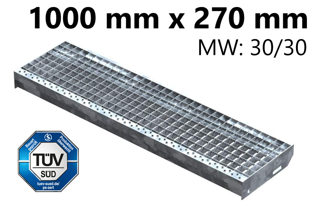 Gitterroststufe Treppenstufe Masse- 1000x270 mm 30-30 mm R13 S235JR -St37-2- im Vollbad feuerverzinkt-40-1002730.7R13