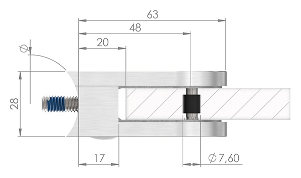 Glasklemme 63x45x28 mm mit AbZ fuer Flachanschluss- V2A-10-2200ABZ.4