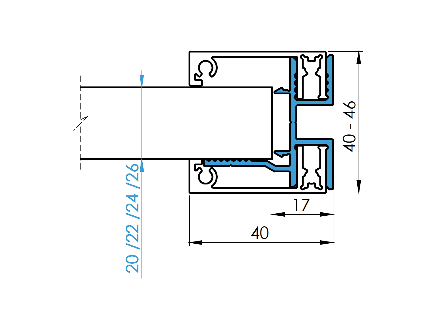Zaunadapter Aluminium fuer Fuellungen 20-26 mm- 6000 mm- Natur-89-11FGAS20X266000N-A.4