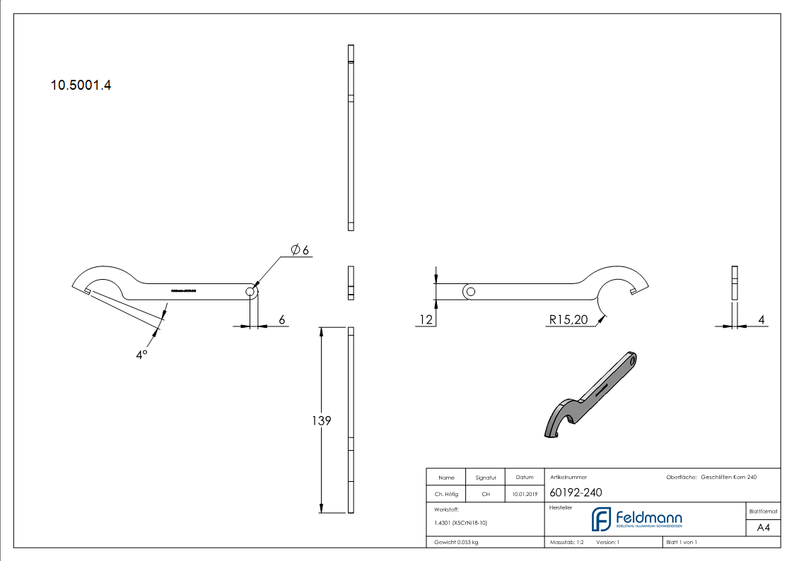 Hakenschluessel fuer Glaspunkthalter Ø 30 mm-10-5001.4