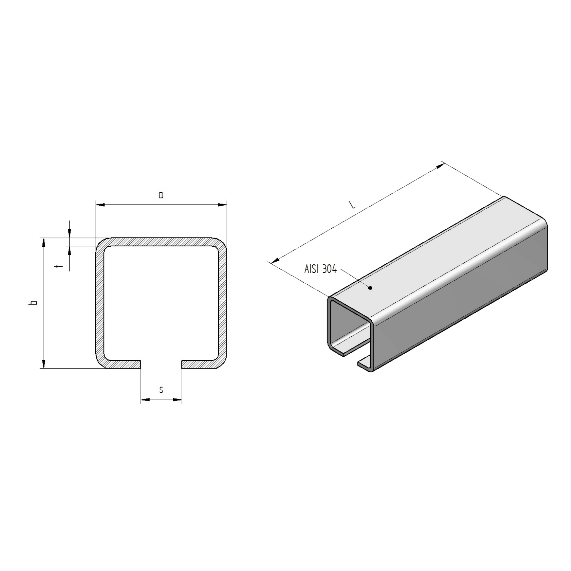 Laufschiene Edelstahl V2A 80 x 80 x 3-0 mm C-Profil Laenge 6000 mm-89-11H80280X806000-A.4