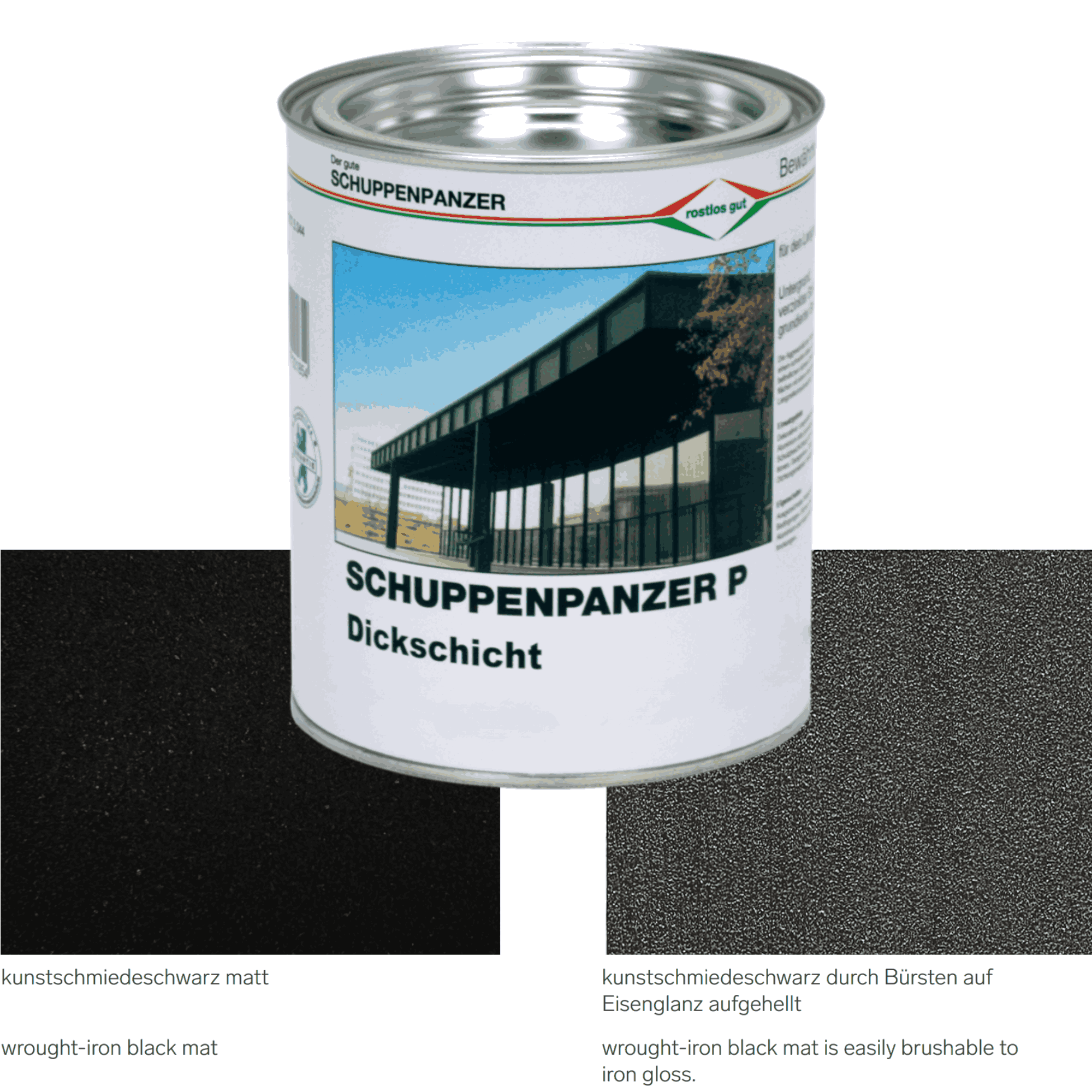 SCHUPPENPANZER-P Dickschicht kunstschmiedeschwarz buerstbar 750 ml fuer Zaeune und STAHL-67-1033.8