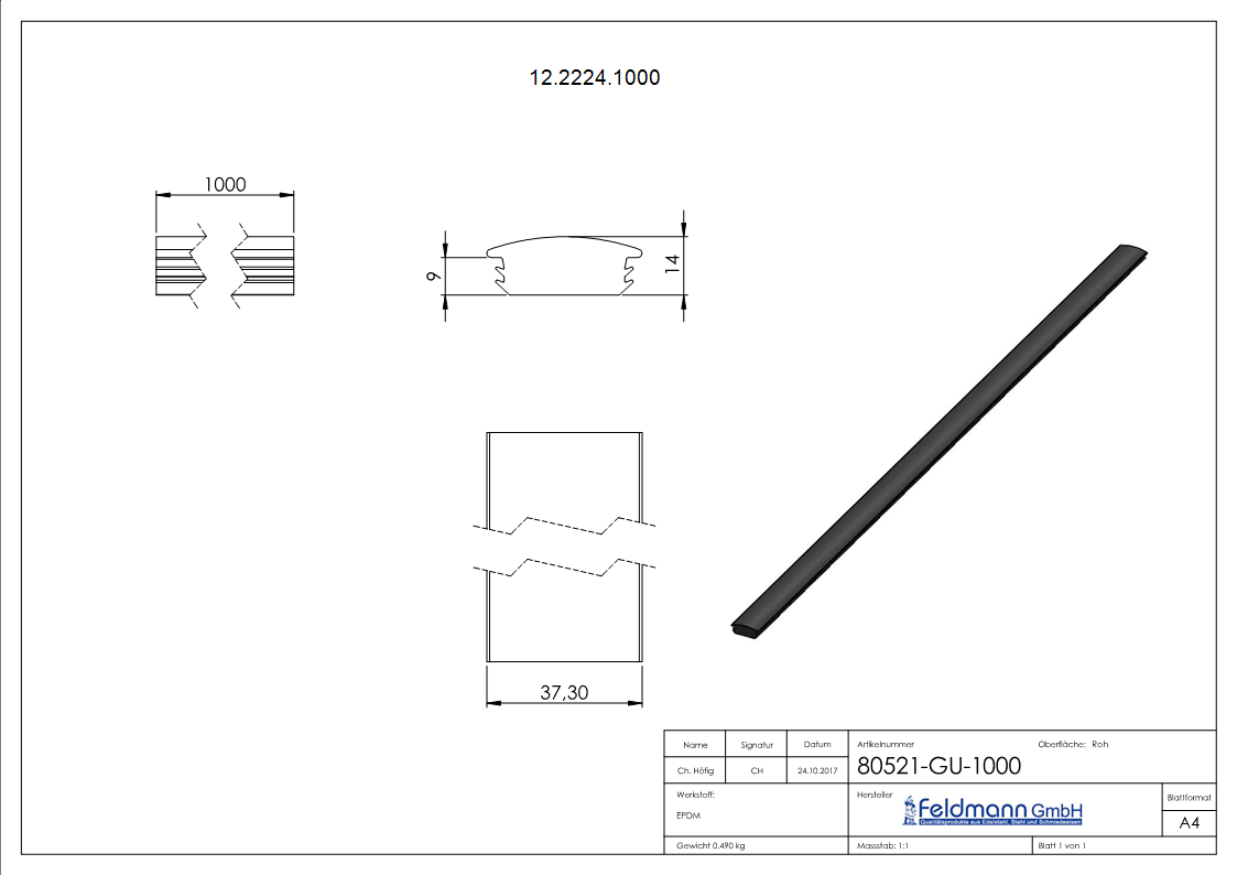Abdichtkeil - fuer Alu-Profil - Laenge- 1000 mm-12-2224.1000