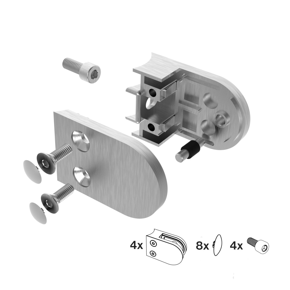 Glasklemme V4A fuer Rohr ø 42-4 mm fuer 6 - 12-76 mm Glas geschliffen 4er Set-89-11A142500042SET4-A.4