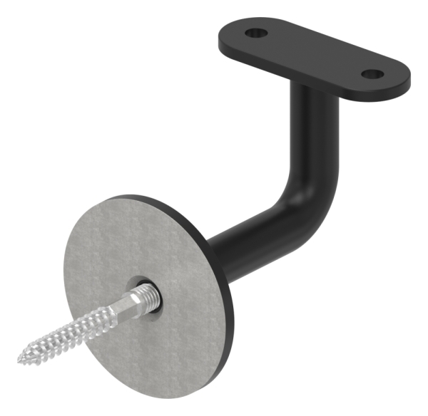 Handlaufhalter mit flacher Platte- -Ronde und Buegel verschweisst- V2A in RAL 9005 beschichtet-88-1150369-240-00.9005