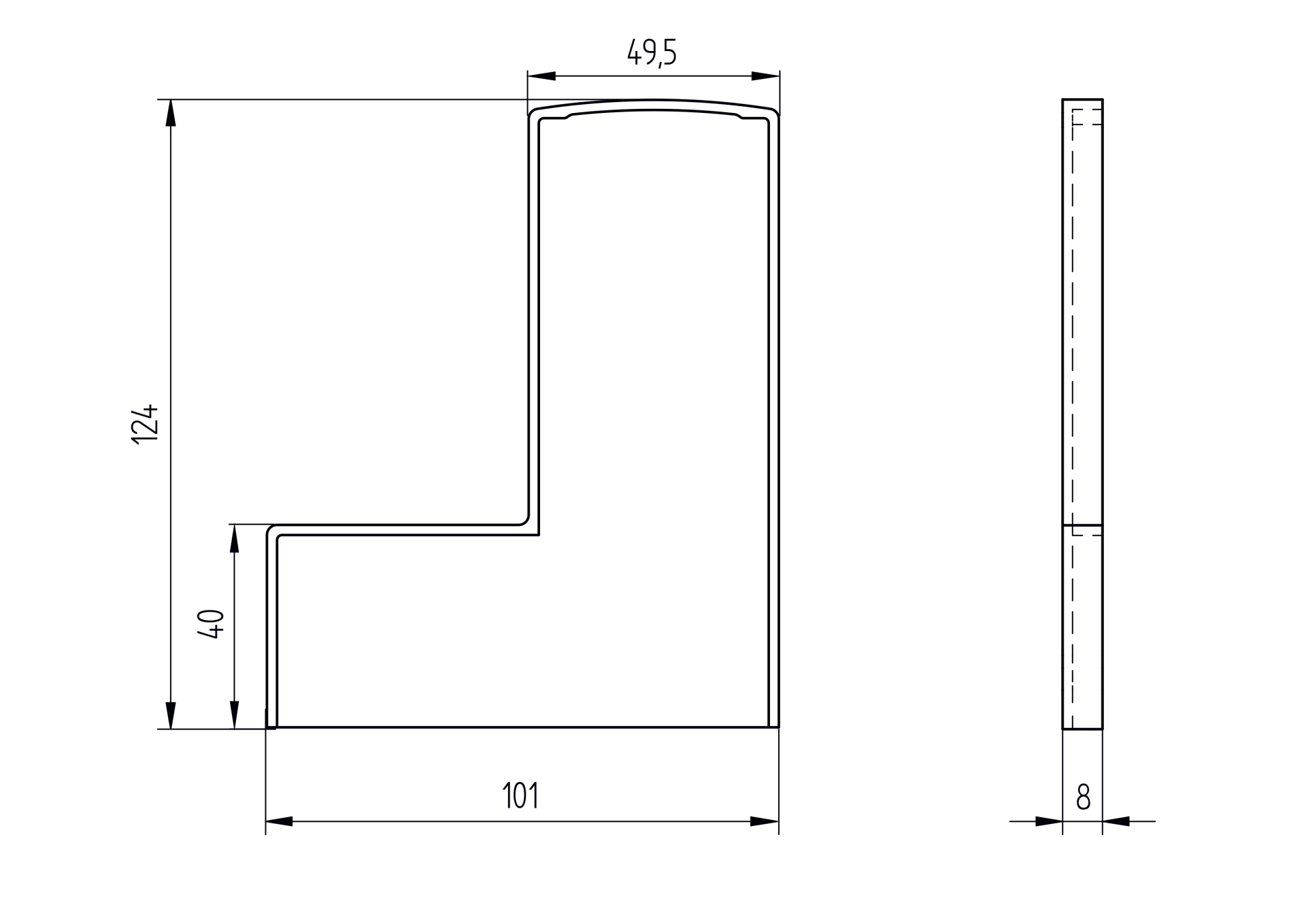 Endkappe Aluminium Satin-ELOX fuer Profil AL-0006 links-89-11AL0034006KSE-A.4