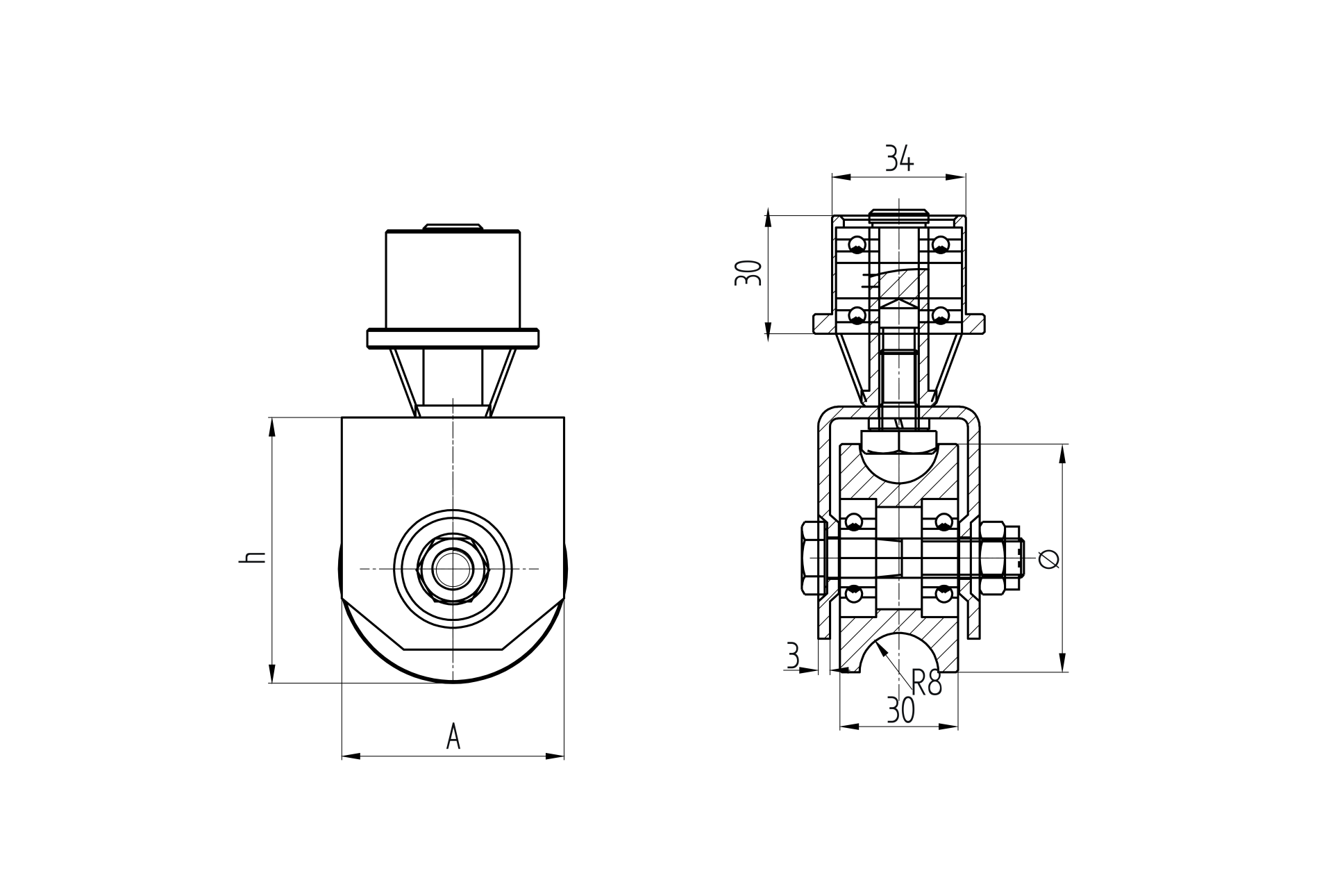 Gefederte Torlaufrolle Stahl verzinkt Ø 78 mm mit U-Rille drehbar-89-11H31U80SP-A.4