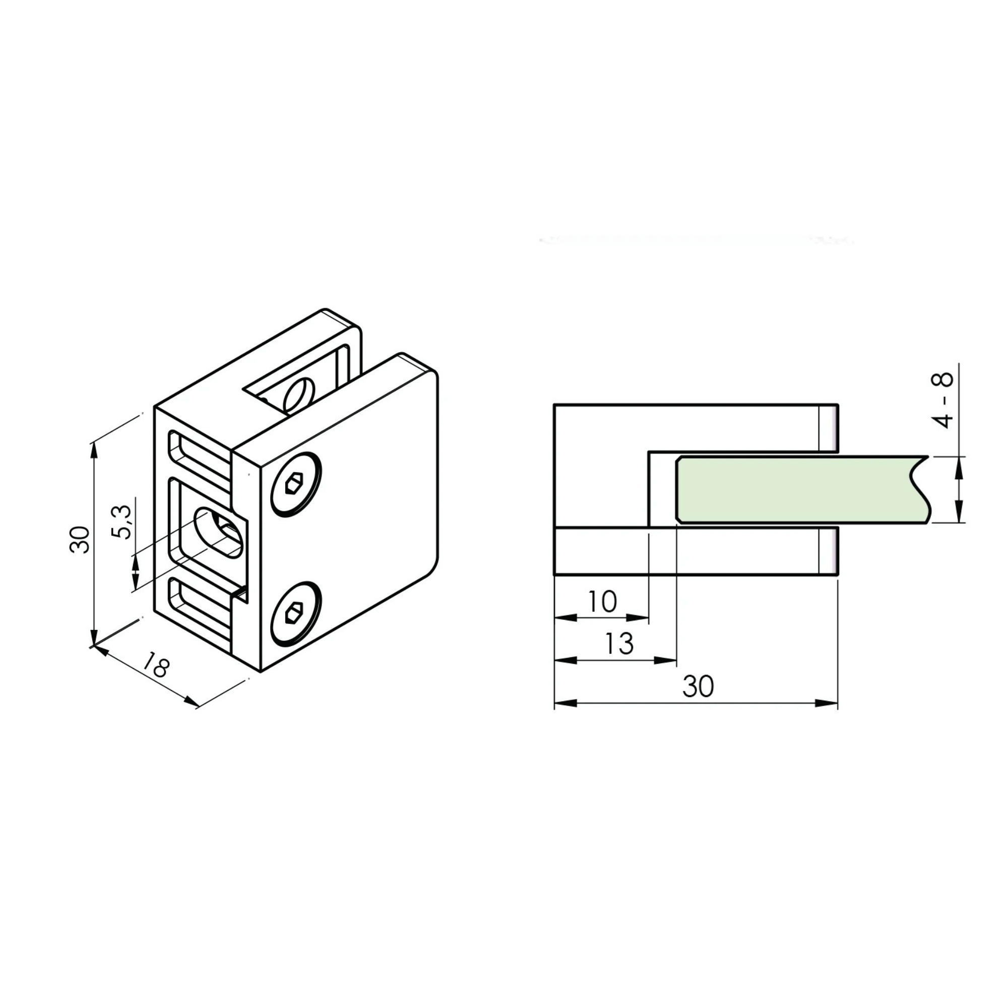 Glasklemme V2A fuer 4-8 mm Glas Flachanschluss geschliffen-89-11A2900000SET4-A.4