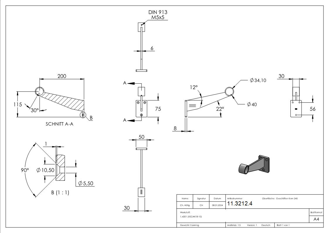 Fuss-Handlaufstuetze fuer Ø 33-7 mm V2A-11-3212.4