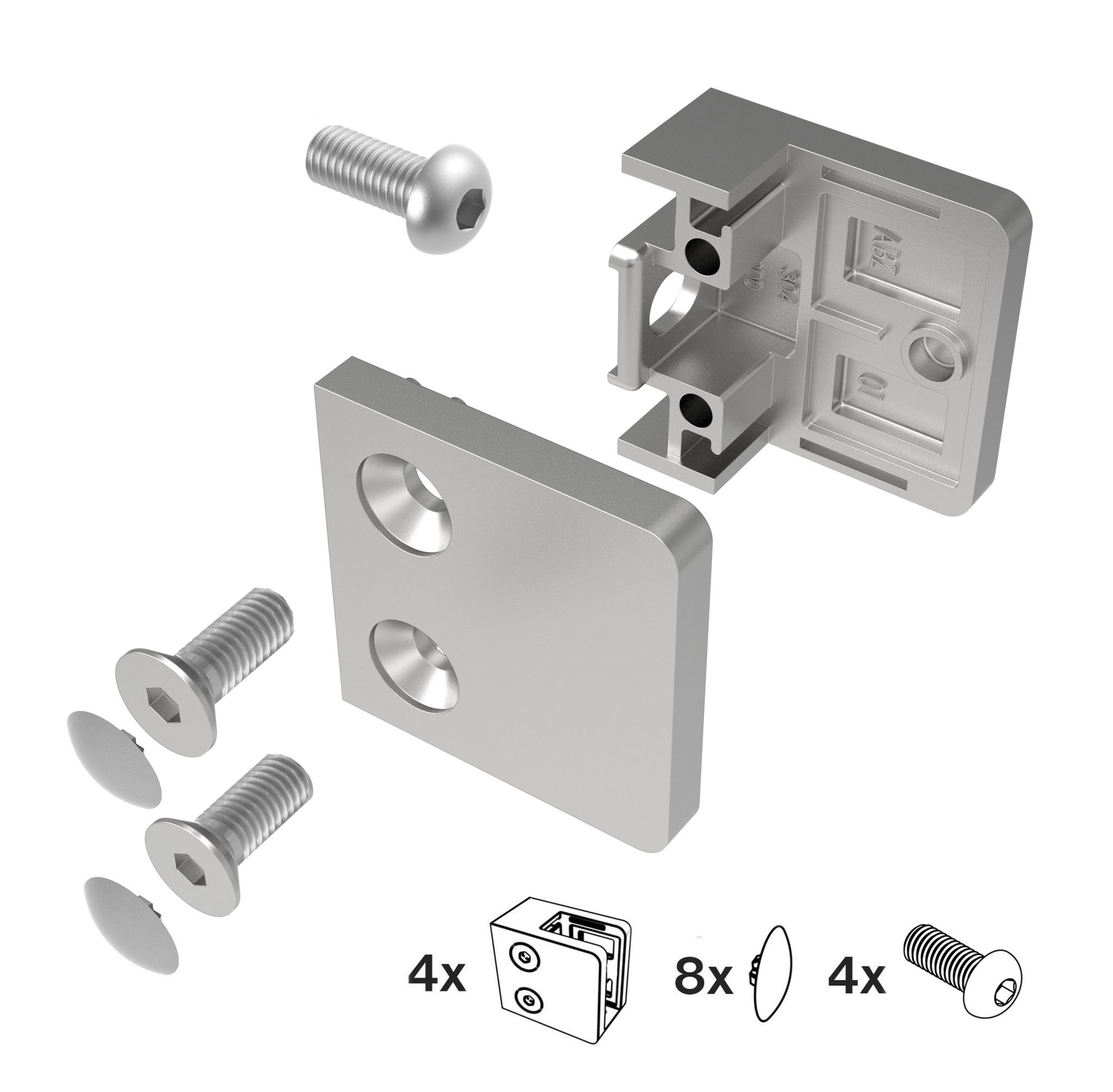 Glasklemme Zamak fuer 6 - 10-76 mm Glas Flachanschluss roh 4er Set-89-11ZN2300000SET4-A.4