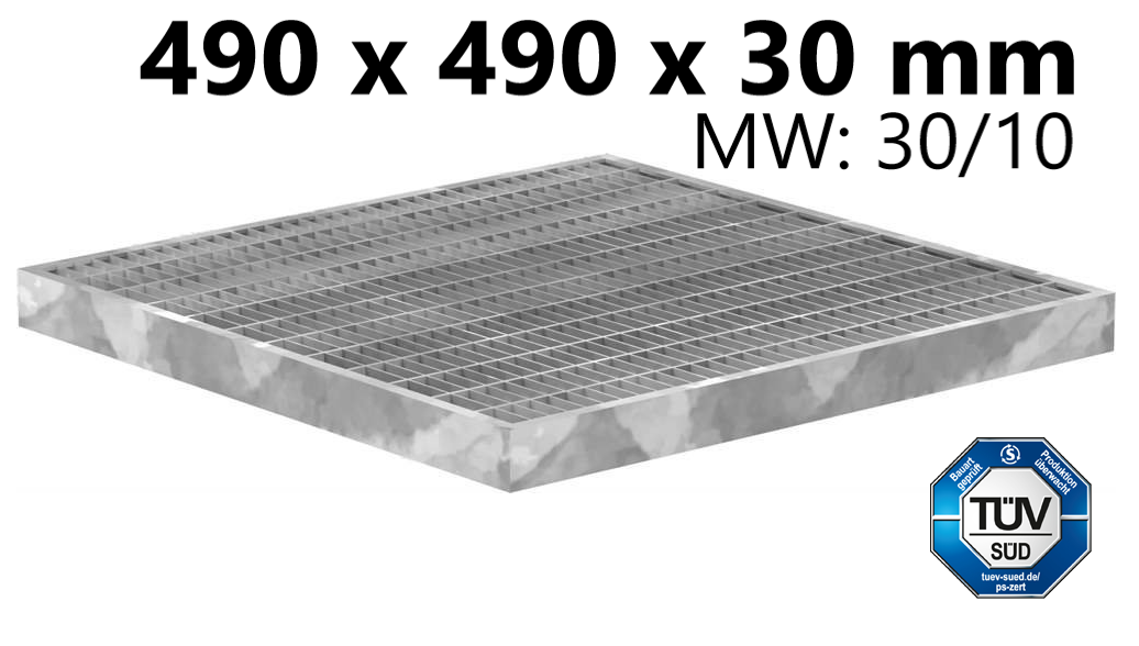 Garagen-Gitterrost - Masse-  490x490x30 mm 30-10 mm - aus S235JR -St37-2- im Vollbad feuerverzinkt-23-49493130.7