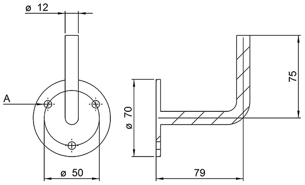 Handlaufhalter - mit Ronde 70x4 mm - zum Anschweissen - Stahl S235JR- roh-30-1416.8