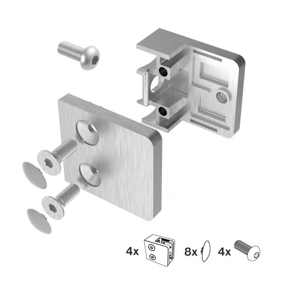 Glasklemme V2A fuer Glas 6 - 10-76 mm Flachanschluss geschliffen 4er Set-89-11A2300000SET4-A.4