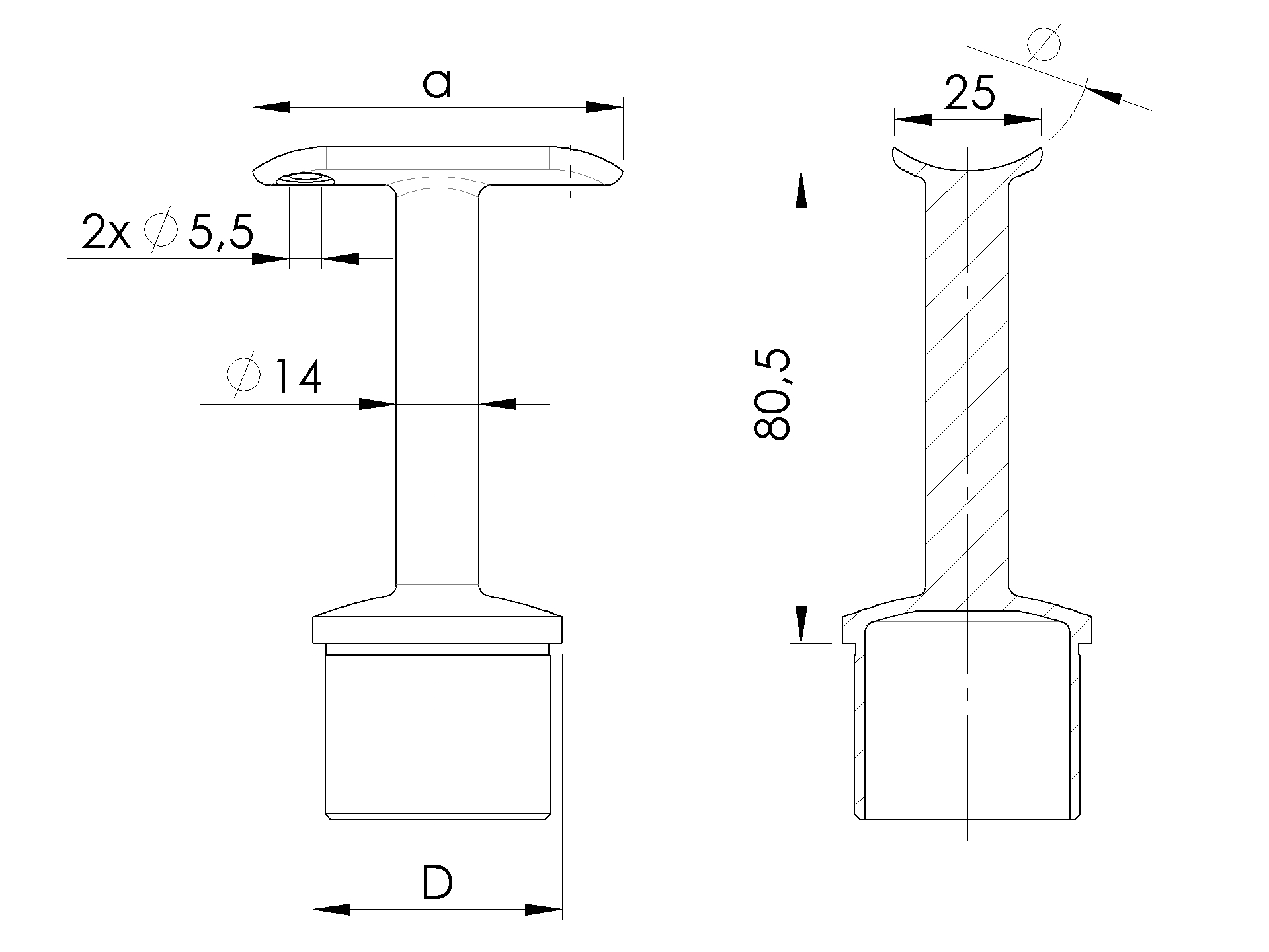Handlaufstuetze aus einem Stueck mit Halteplatte V2A-11-3864-A.4