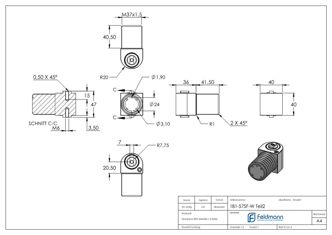 Torband selbstschliessend ohne Stopp schweissbar aus Aluminium ARTIKEL - 57 W-Anschweissversion-88-11181-57SF.W