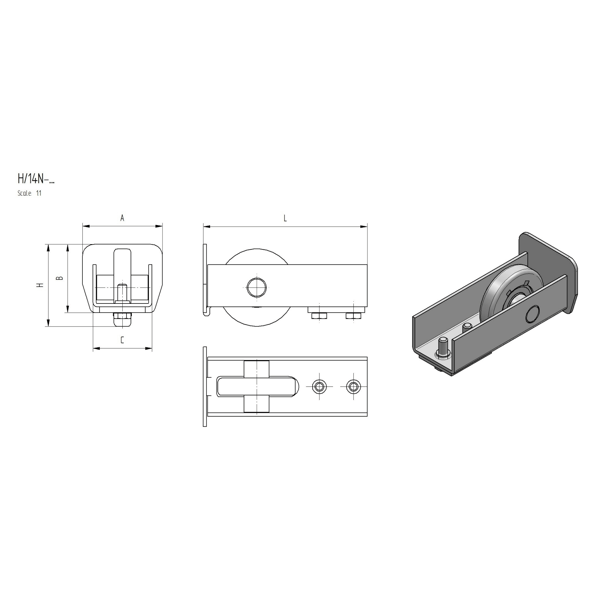 Endrad fuer Laufschiene Stahl verzinkt fuer Profil 70 x 60 mm L=115 mm-89-11H14N70X60-A.4