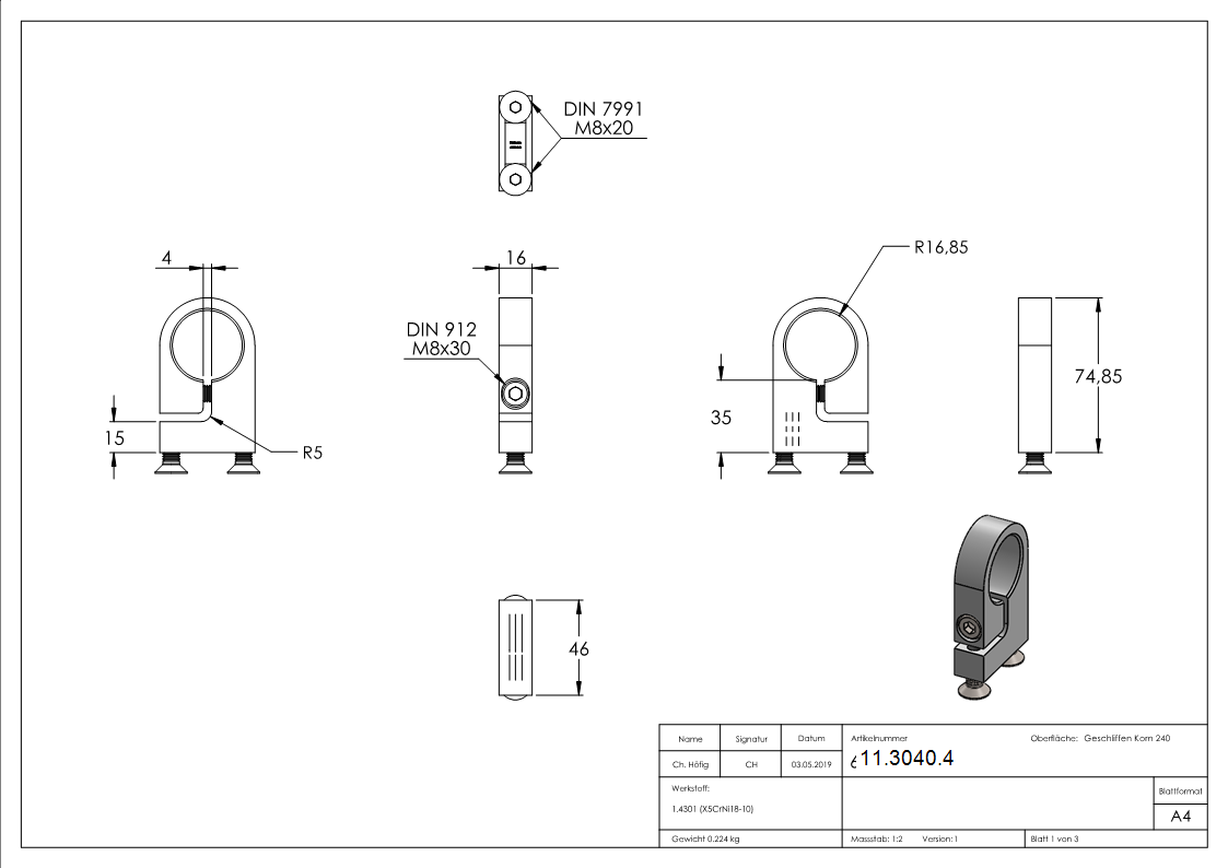 Spannring V2A fuer Rohr 33-7 mm Wandabstand 35 mm-11-3040.4