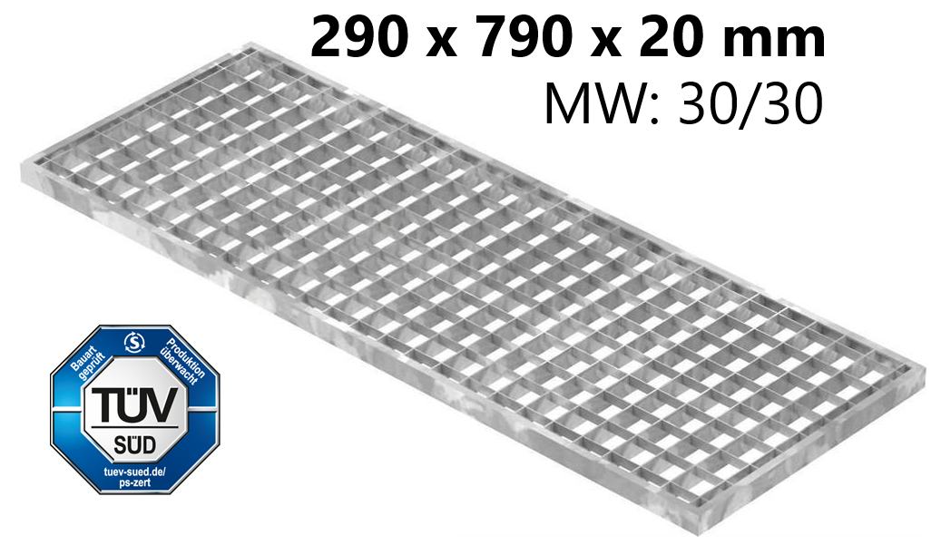 Lichtschachtrost Baunormrost - Masse-  290x790x20 mm 30-30 mm - aus S235JR -St37-2- im Vollbad feuerverzinkt-23-29793020.7