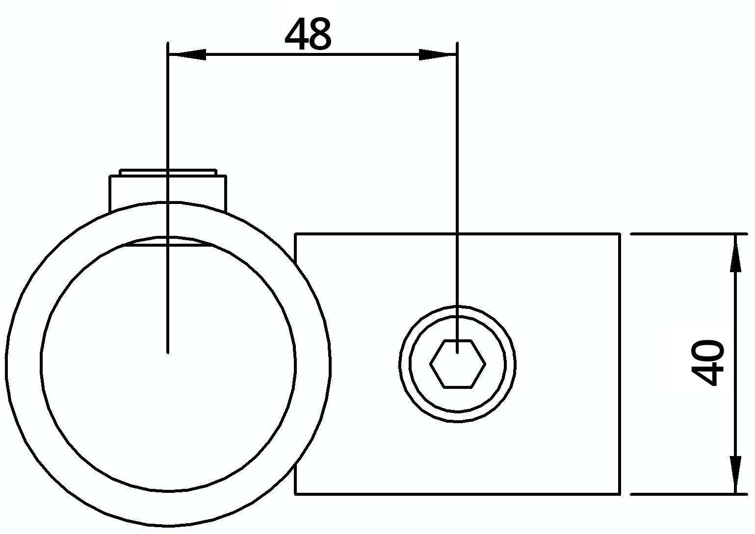 Rohrverbinder - Kreuzstueck vorgesetzt 90° reduziert - 161D48-B34 - 48-3 mm; 33-7 mm - 1 1-2-; 1- - Feuerverzinkt u. Elektrogalvanisiert-161D48-B34
