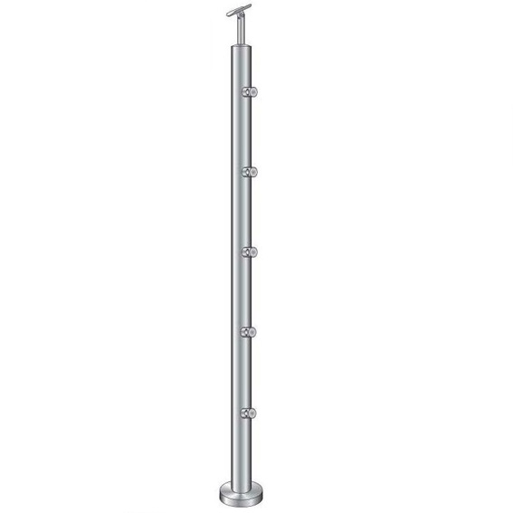 Gelaenderpfosten Edelstahl AISI 304 D42-4mm 1000 mm fuer Treppe obere Verankerung 5x Fuellstabhalter D12mm-14-0066RR-A.4