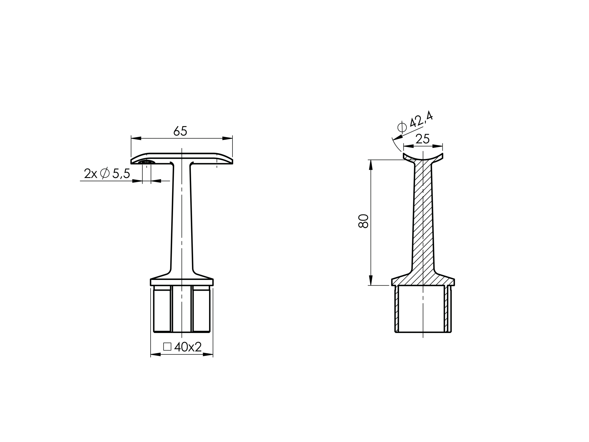 Handlaufhalter Edelstahl V2A fuer Vierkantpfosten 40x40x2 mm – fuer Rundrohr Handlauf Ø 42-4 mm-11-2710-A.4