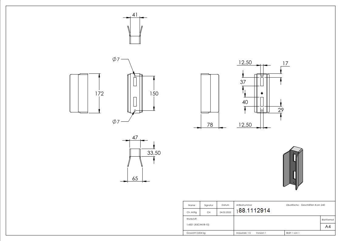 Gegenkasten fuer Schiebetore Edelstahl V2A 40 mm Breite-88.1112914