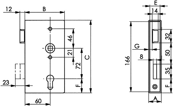 Anti-Panikschloss verzinkt 30x94x172mm Wechselfunktion E DIN R-30-3345-R.8