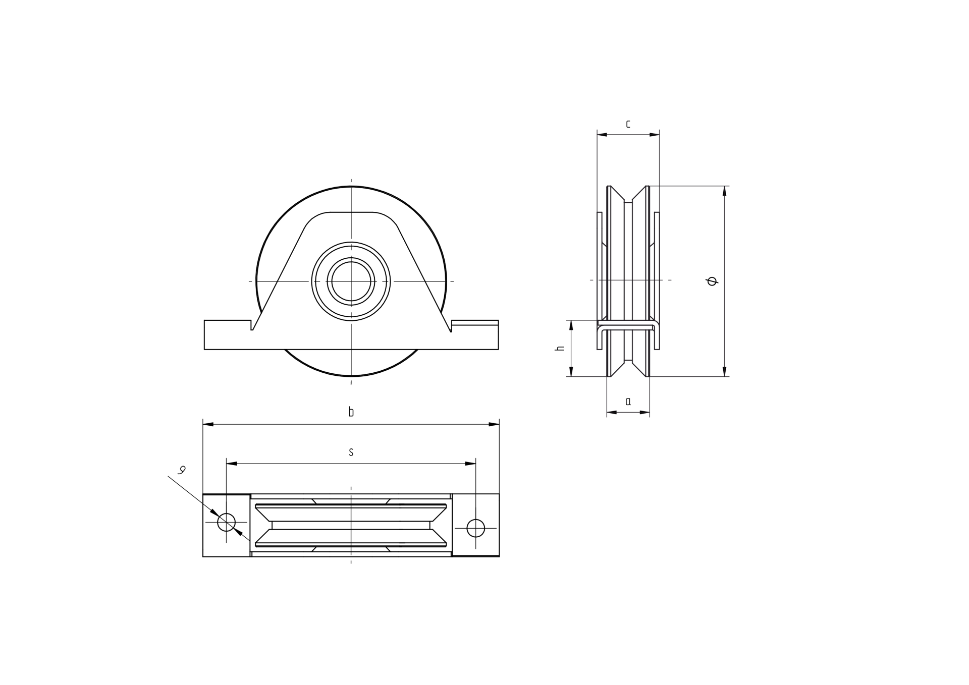 Schiebetorrolle mit Aussenstuetzplatte Stahl verzinkt Ø 98 mm V-Rille-89-11H38V100-A.4