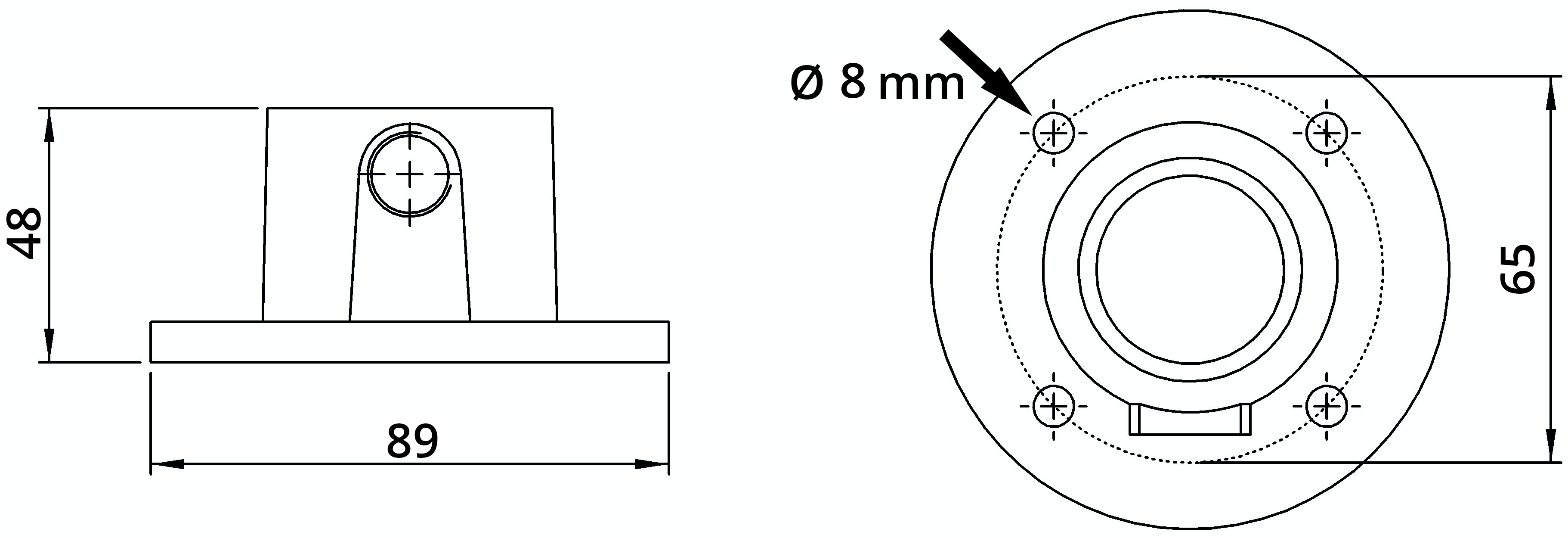 Rohrverbinder hohe Wandbefestigung rund mit Durchgangsbohrung Ø 33-7 mm -1- - Temperguss verzinkt - 131TXB34-131TXB34