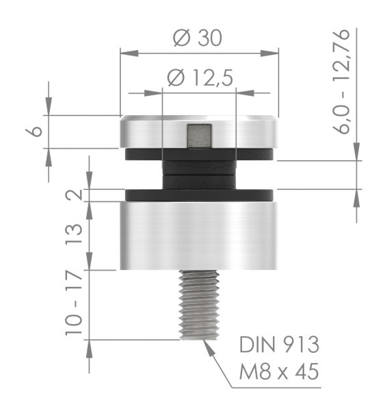 Glaspunkthalter Edelstahl V4A Ø 30 mm flach – Premium Punkthalter-10-5000.1