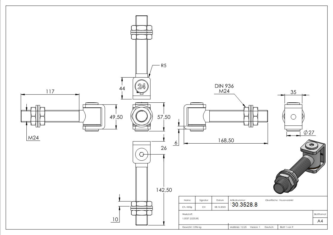 Torband M24 verstellbar Stahl -Roh- S235JR-30-3528.8