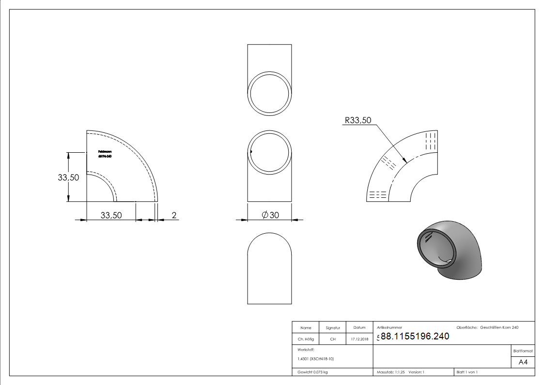 Schweissbogen 90°- 30-0 x 2-0mm- V2A- Bauart 3-88-1155196.240