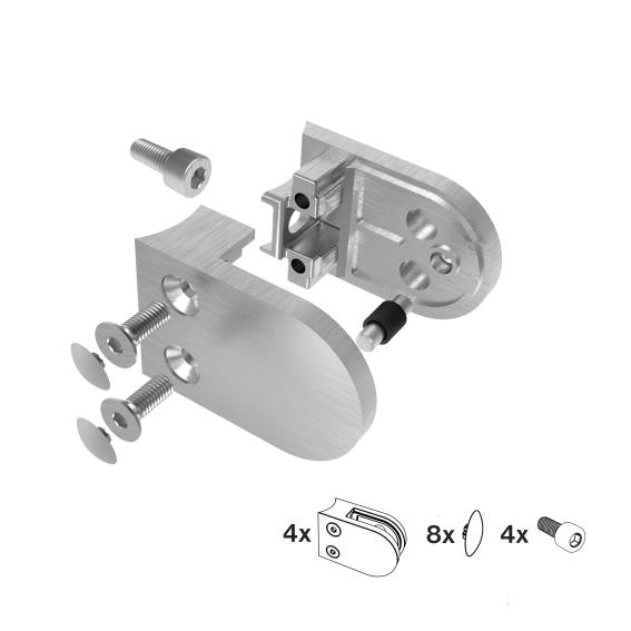 Glasklemme V2A fuer Rohr Ø 42-4 mm fuer 8-10-76 mm Glas geschliffen 4er Set-89-11A2200042SET4-A.4