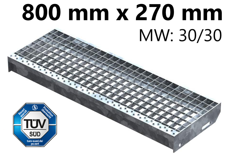 Gitterroststufe Treppenstufe Masse- 800x270 mm 30-30 mm S235JR -St37-2- im Vollbad feuerverzinkt-40-802730.7